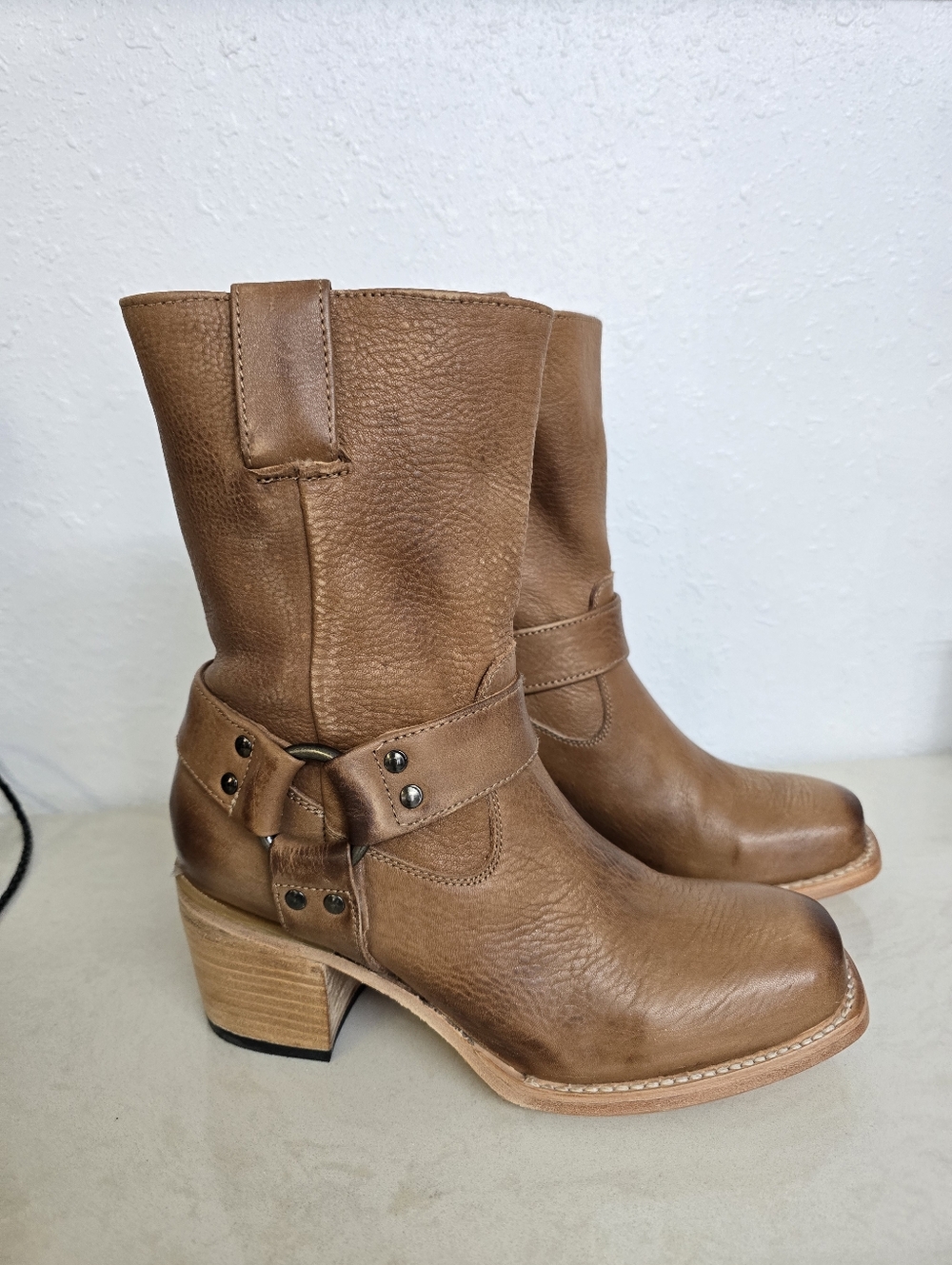 Freebird Darcy Wheat Square Toe Women's Tan Leather Mid-Calf Harness Boot 7 - Picture 5 of 11